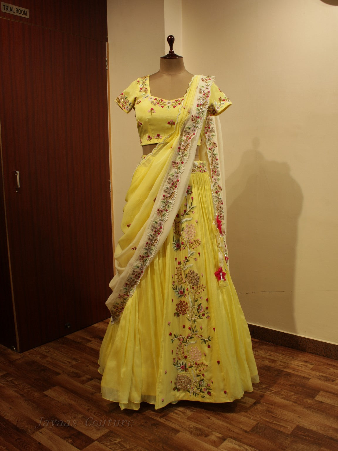 Yellow embroidered lehenga set