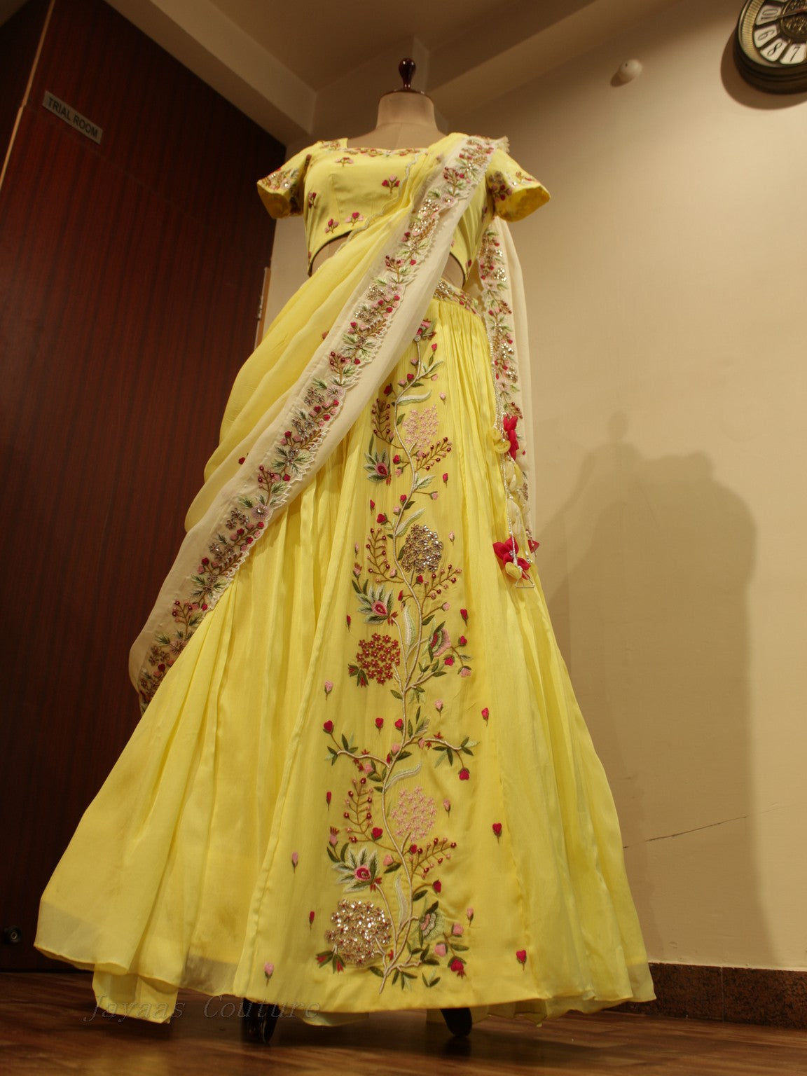 Yellow embroidered lehenga set