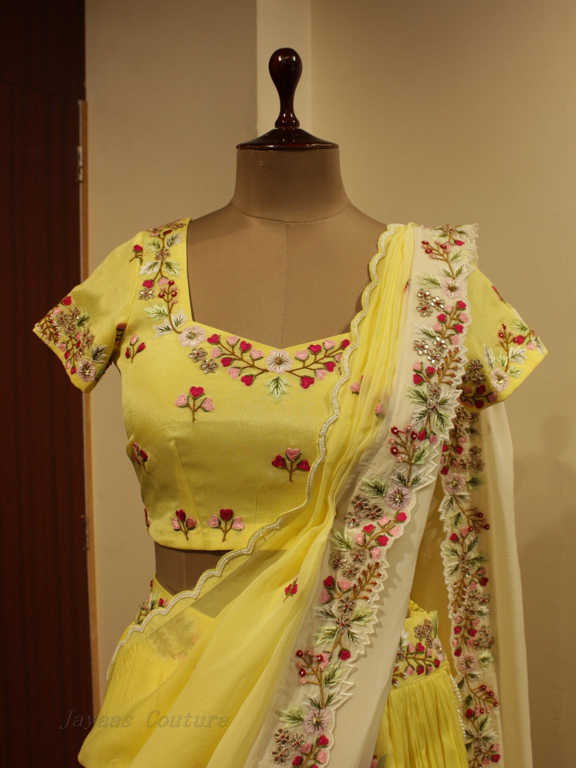 Yellow embroidered lehenga set