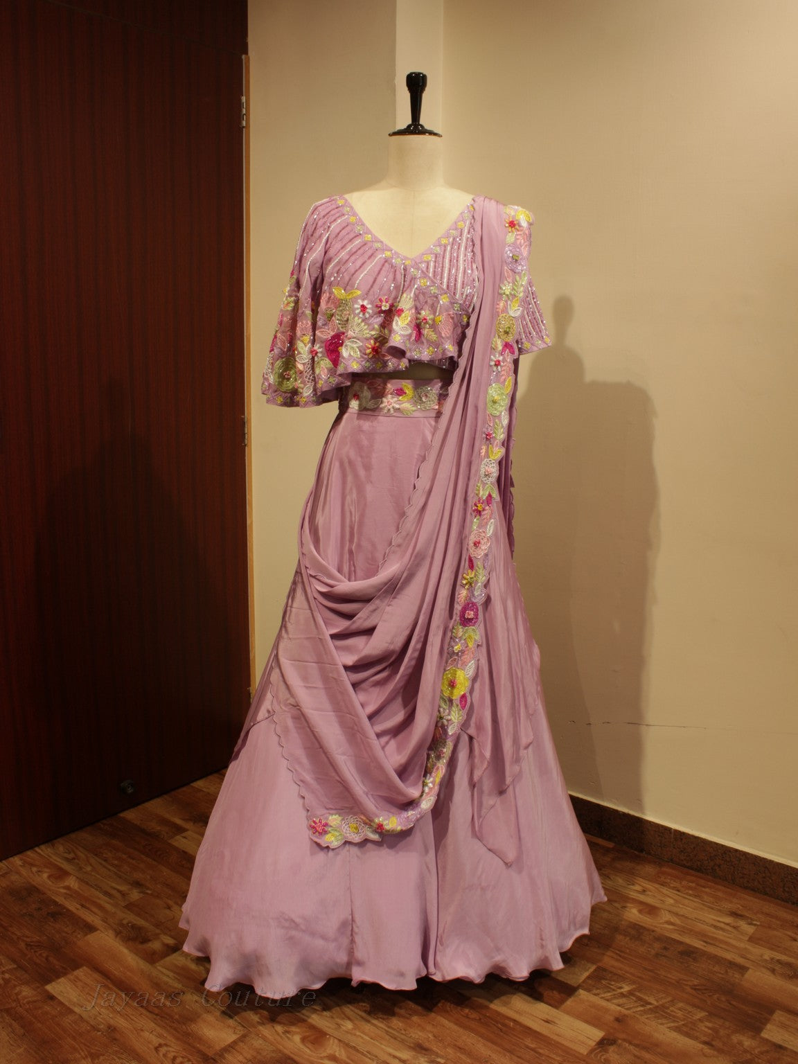 Mauve drape lehenga set