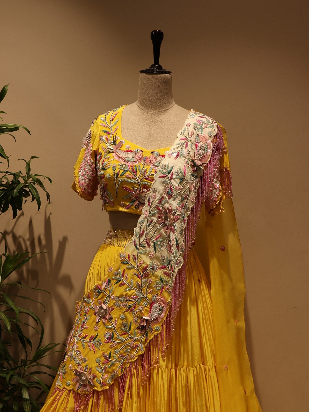 yellow radha krishna ji hand painted  lehenga