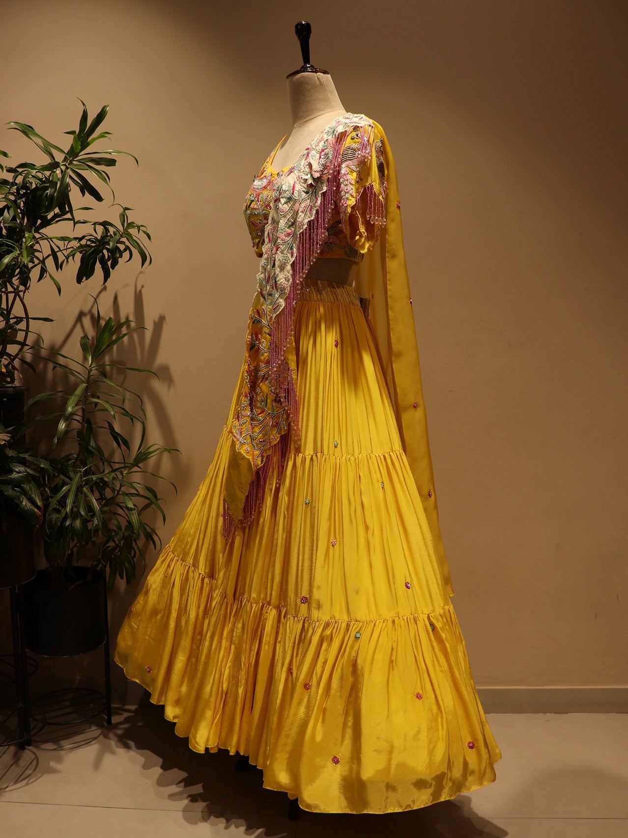 yellow radha krishna ji hand painted  lehenga