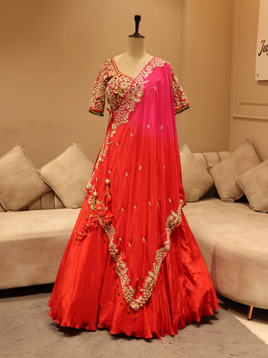 orange pink shaded zardosi lehenga set