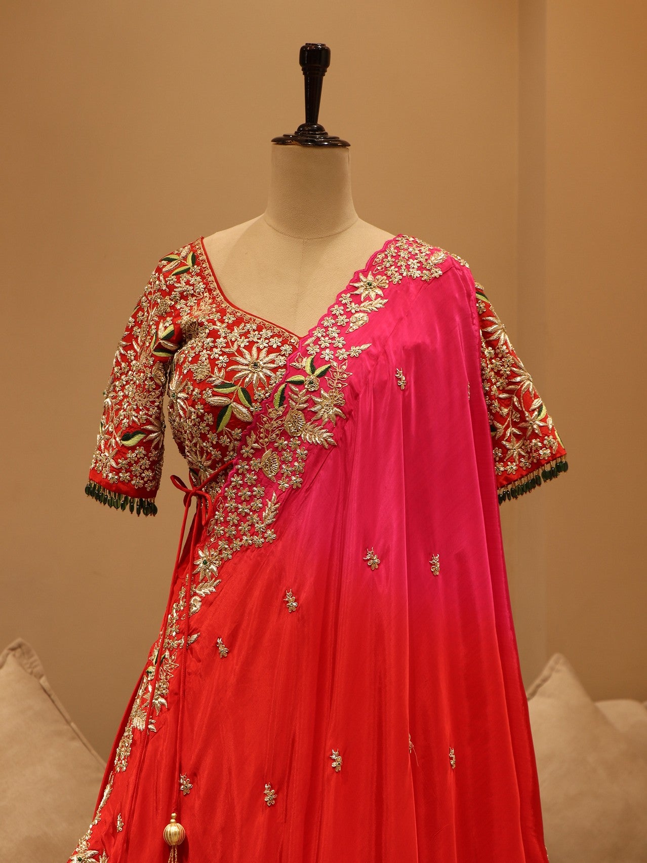 orange pink shaded zardosi lehenga set