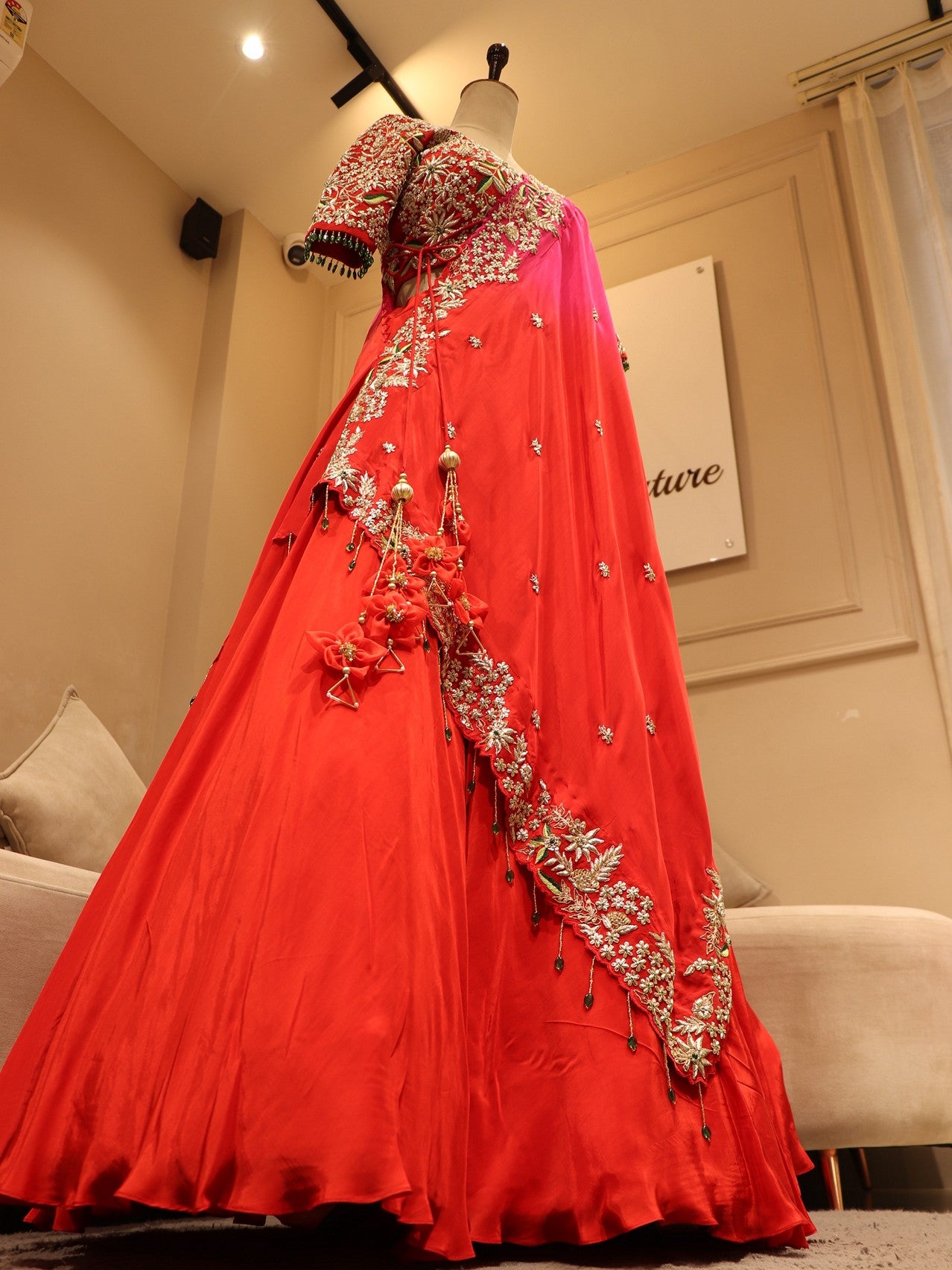 orange pink shaded zardosi lehenga set