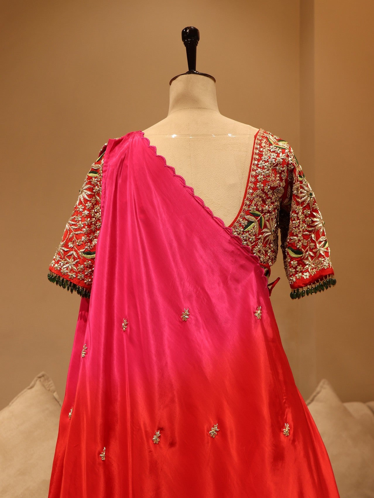 orange pink shaded zardosi lehenga set