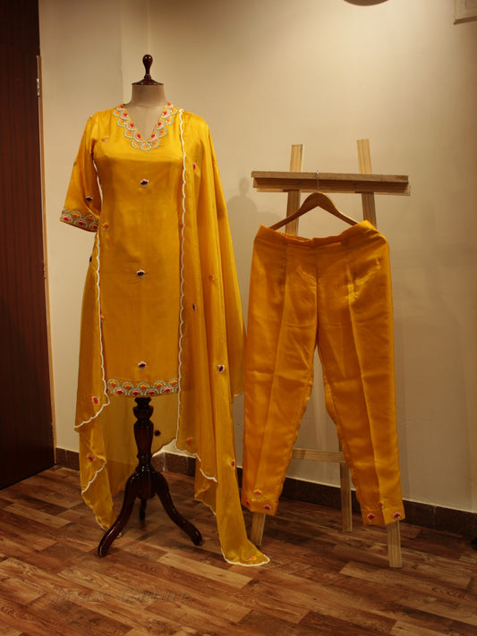 Rust organge embroidered kurta with pants and dupatta