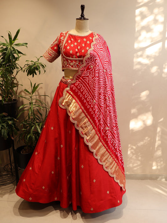 Red Bandhej marodi lehenga set