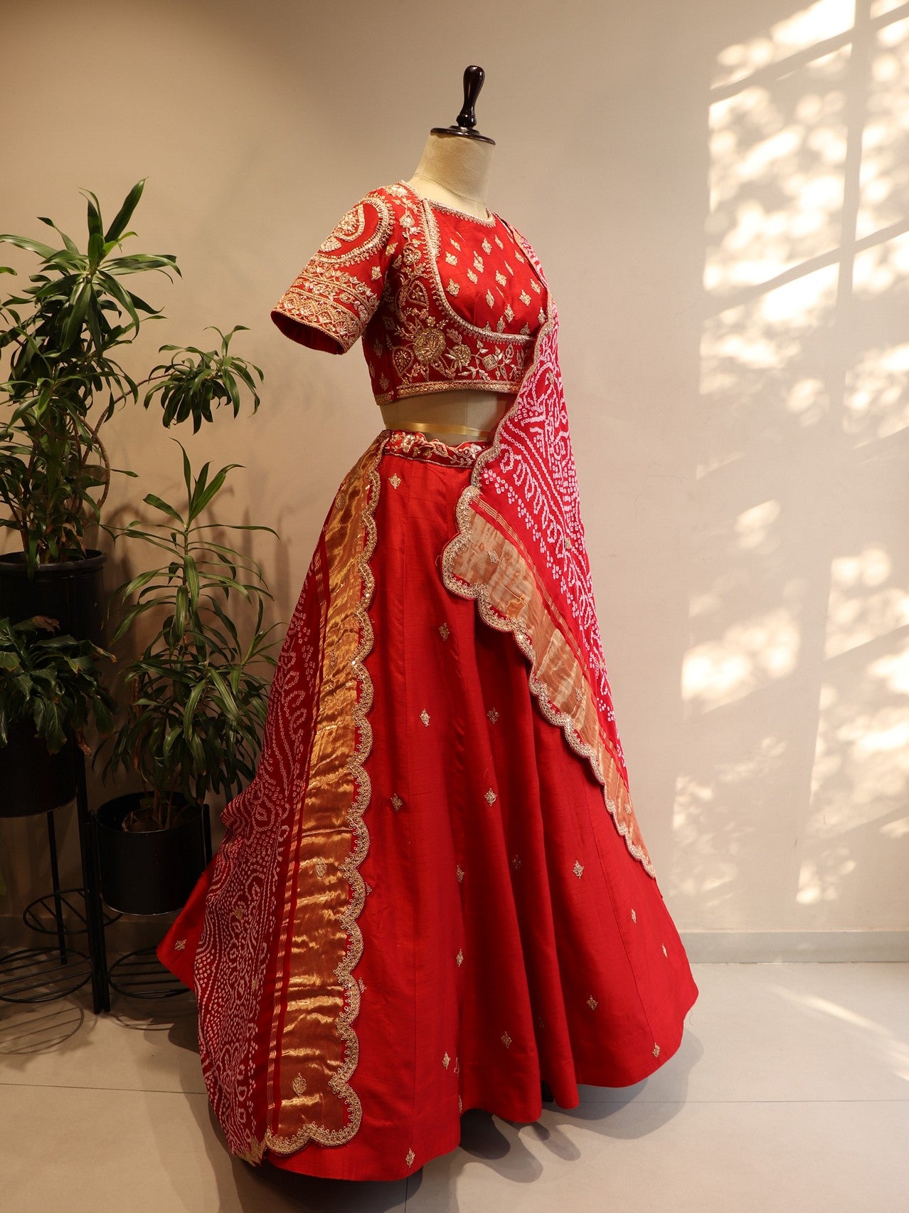 Red Bandhej marodi lehenga set