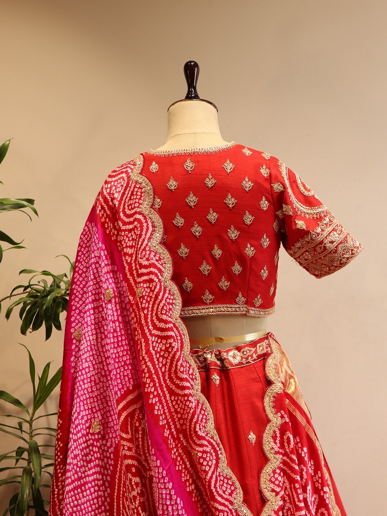 Red Bandhej marodi lehenga set