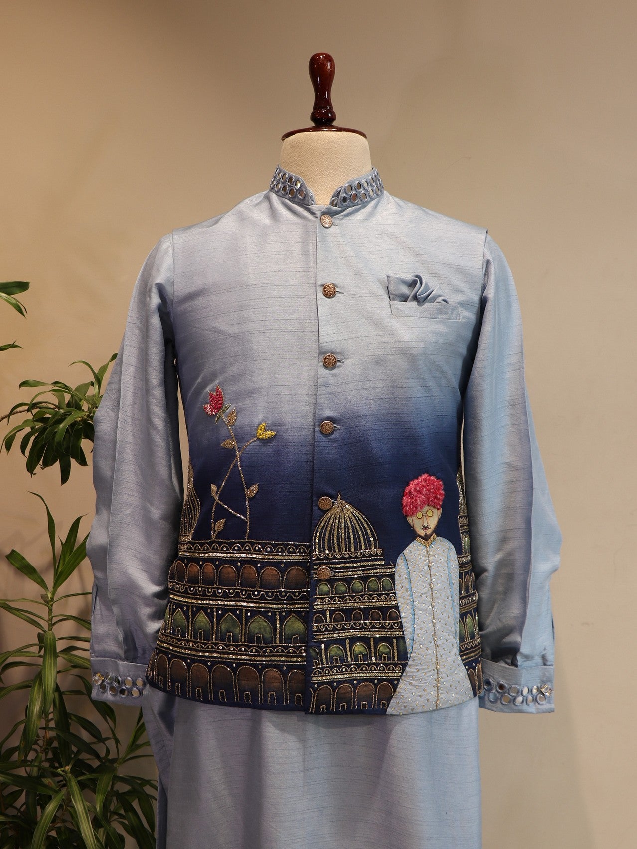 Powder blue mens indo western