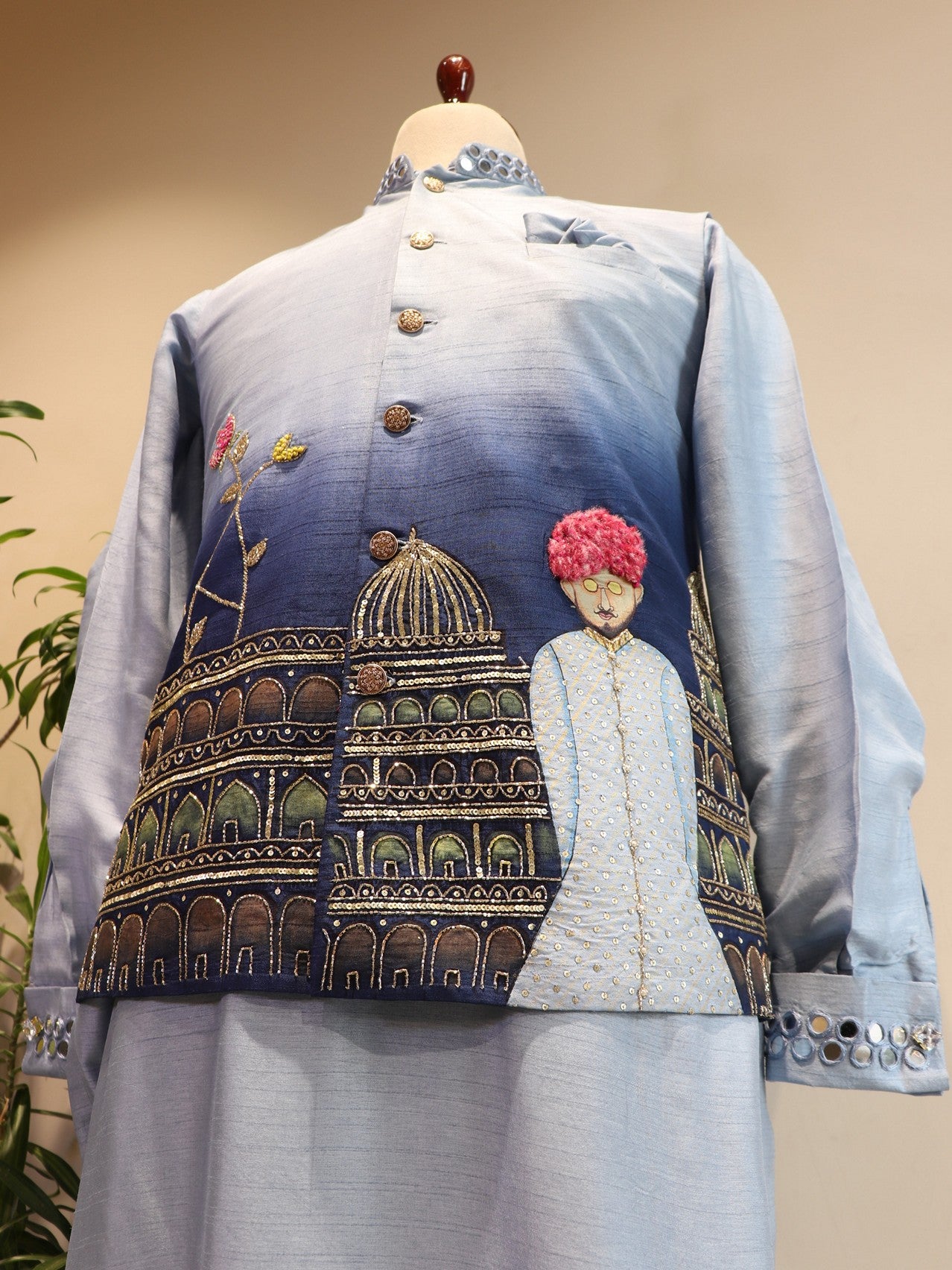 Powder blue mens indo western