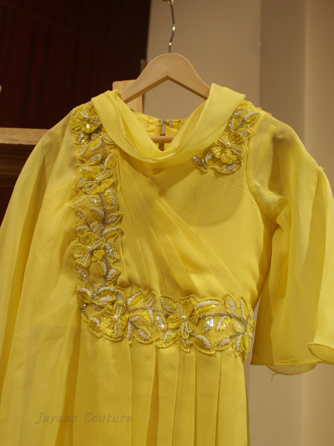 Yellow drape top with flaired pants for kids