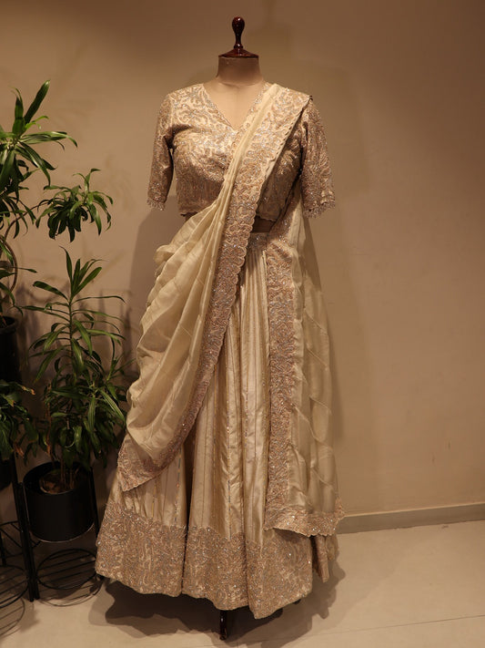 champagne gold embroidered lehenga set