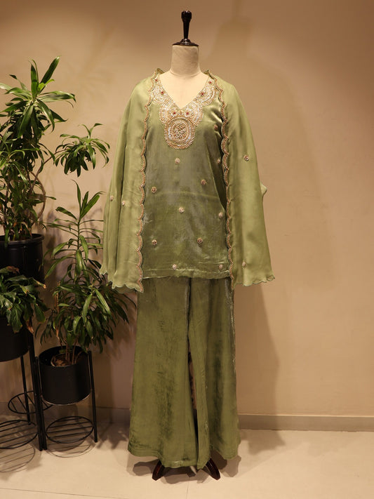 Olive green kurti plazo with dupatta