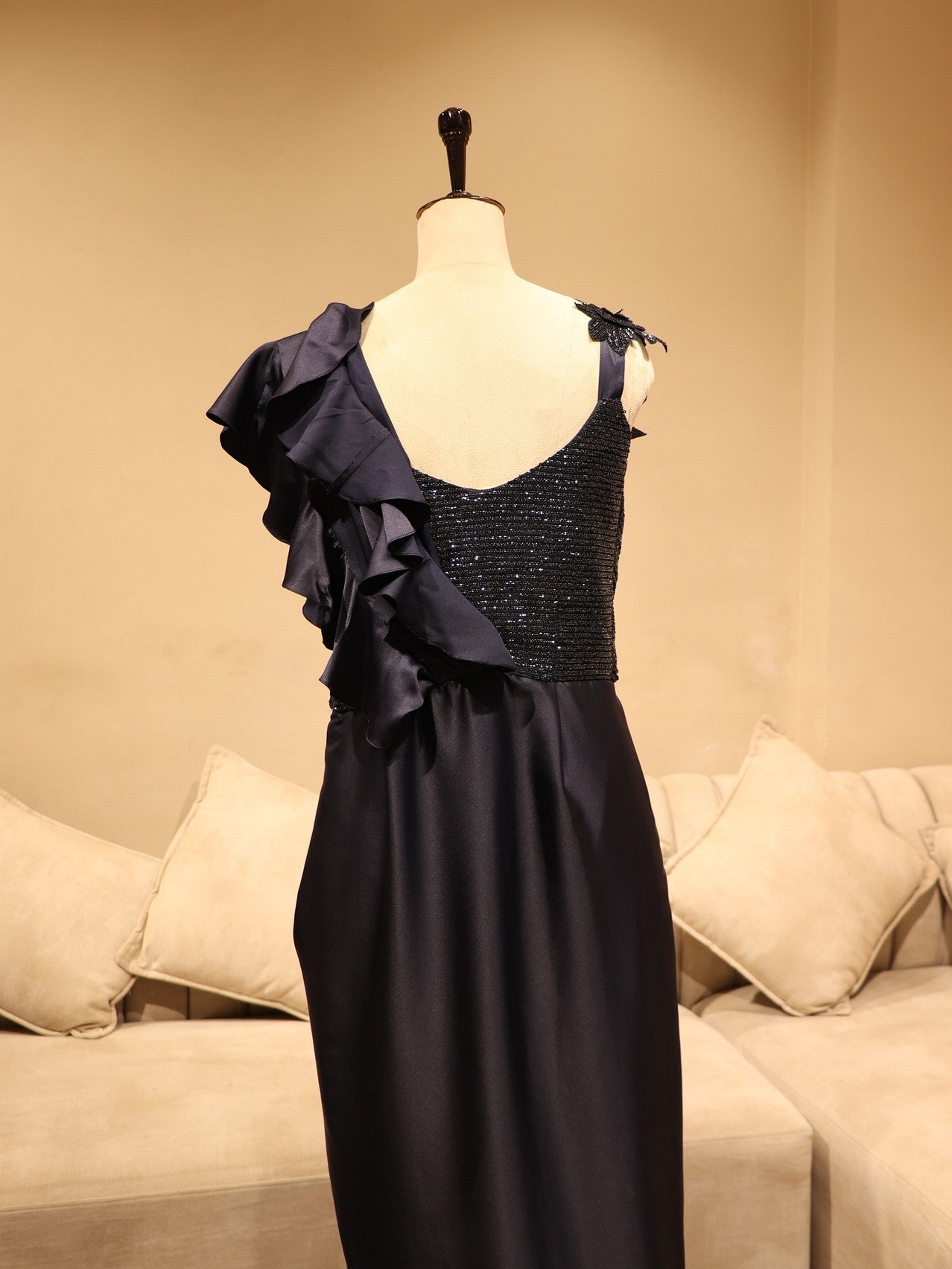 Navy blue drape gown