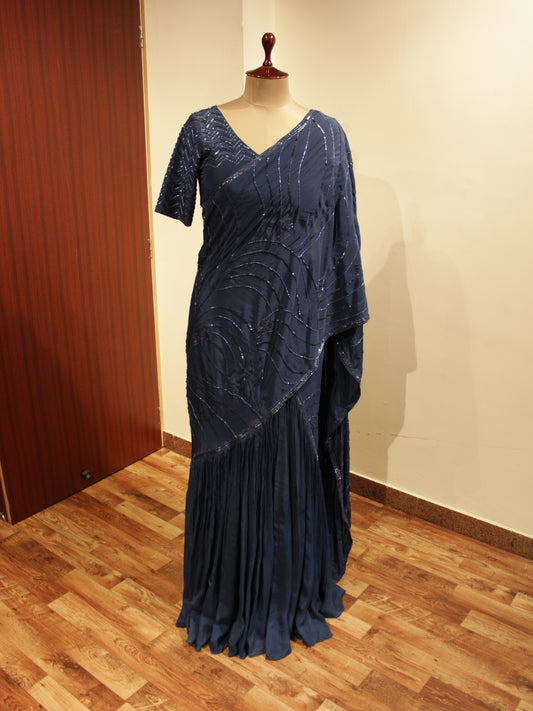 Liberty blue Pre drape saree