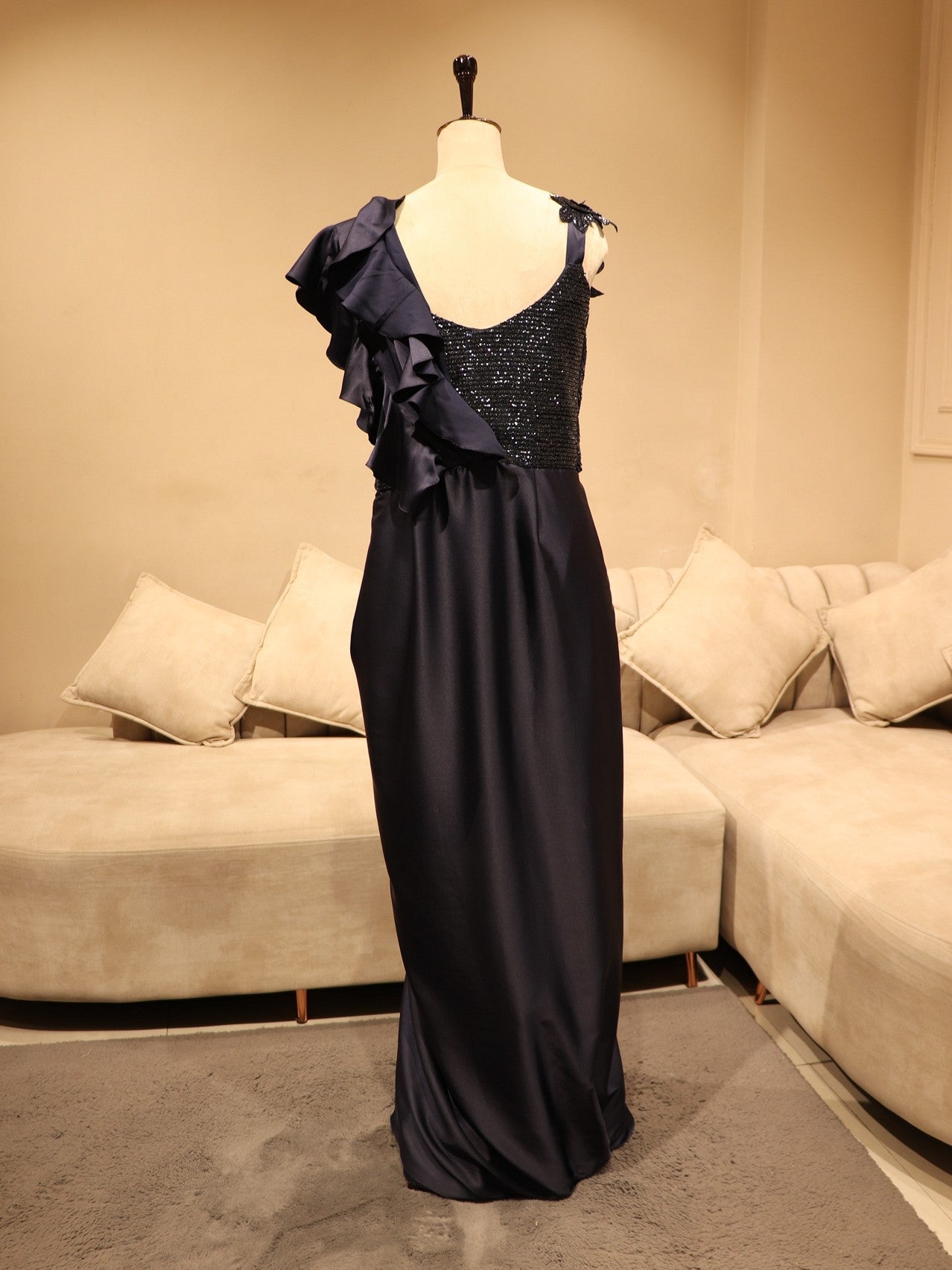 Navy blue drape gown