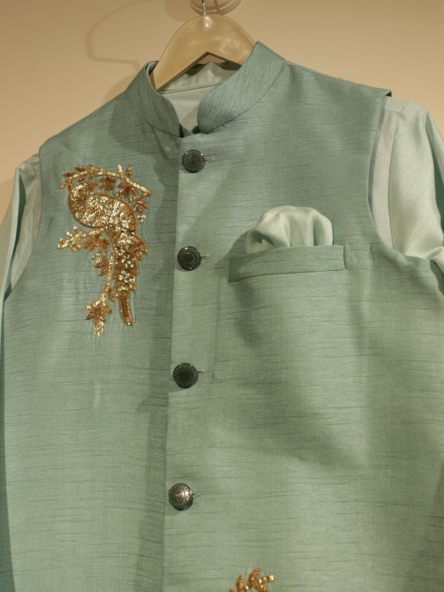 Powder blue mens neheru jacket wth kurta pants