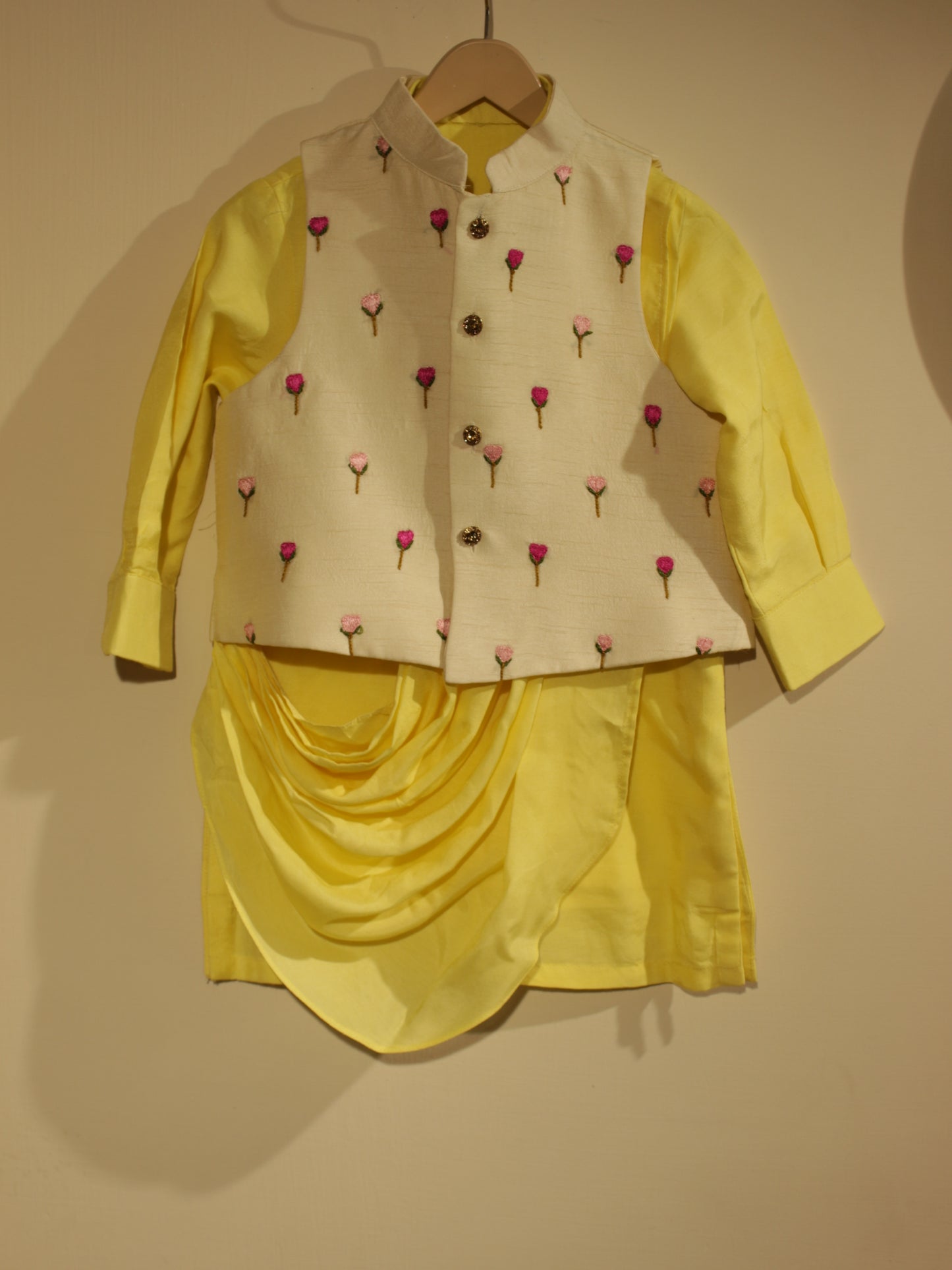 Yellow neheru jacket with kurta pants