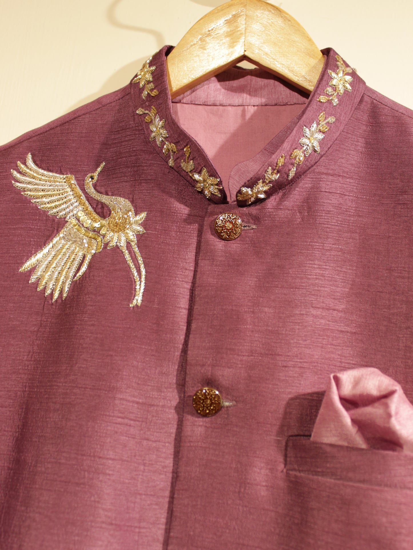 Mauve mens neheru jacket with kurta pants