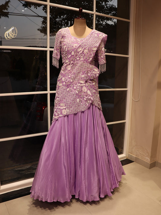 Lavander drape lehenga set