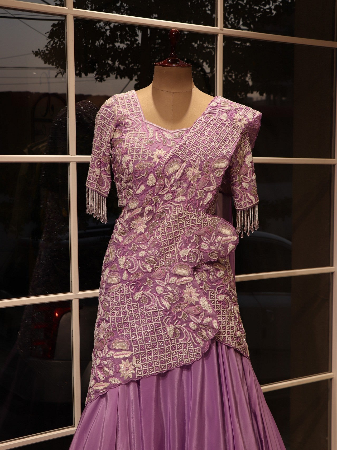 Lavander drape lehenga set