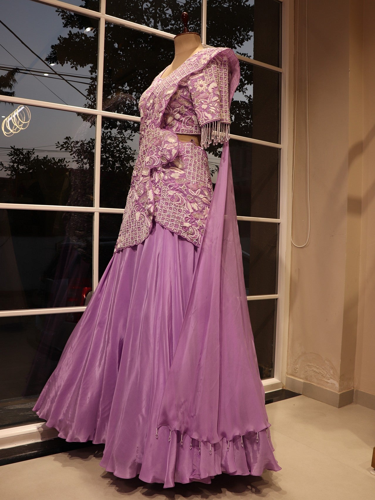 Lavander drape lehenga set