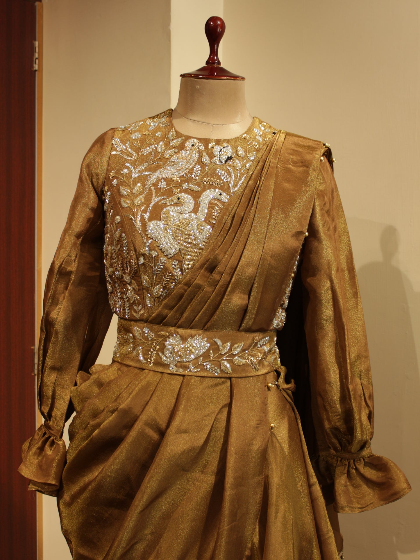 Ginger bread brown pre drape saree