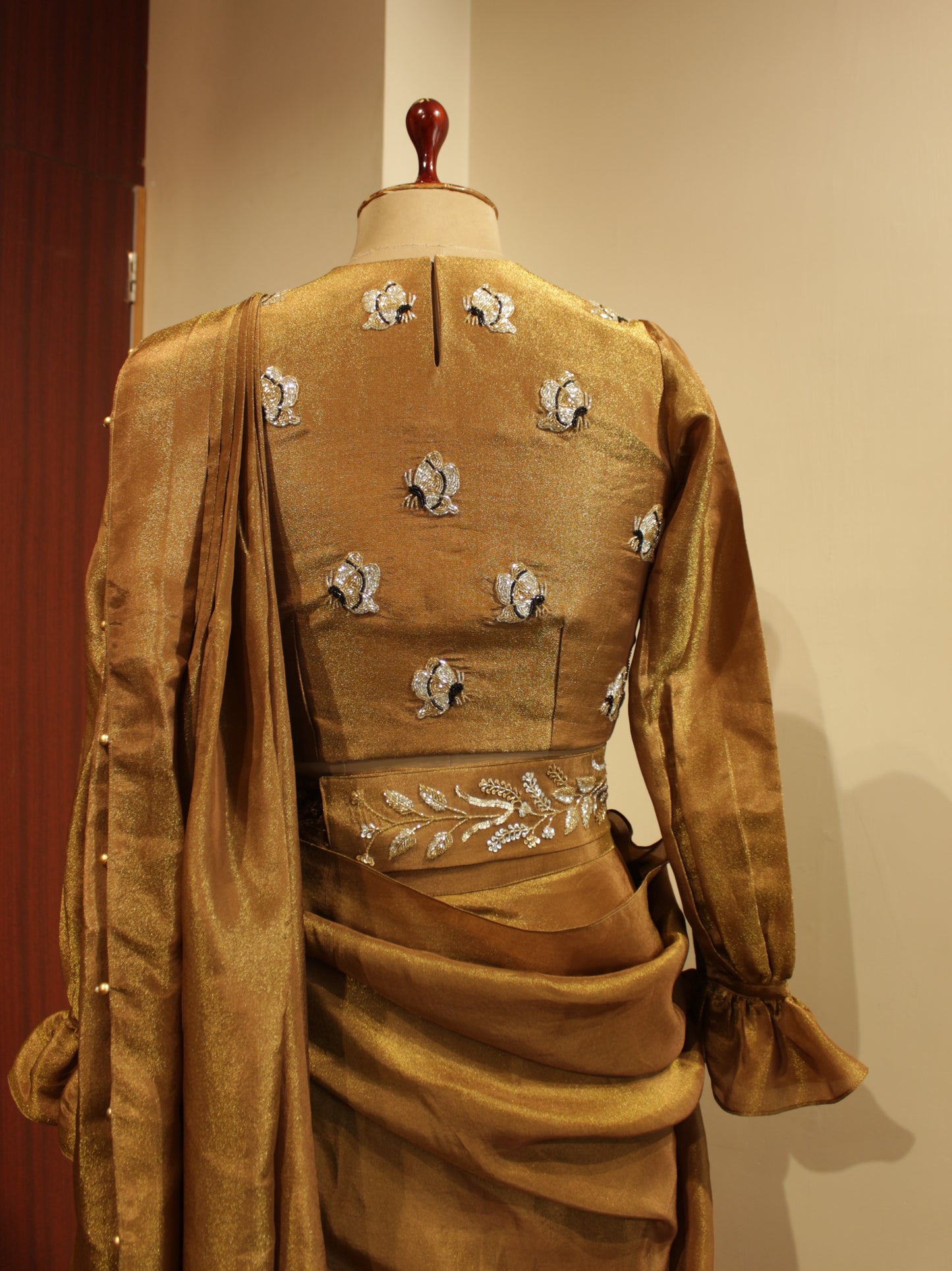 Ginger bread brown pre drape saree