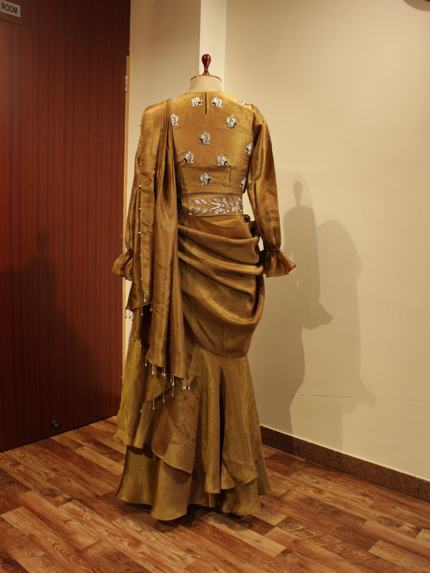 Ginger bread brown pre drape saree