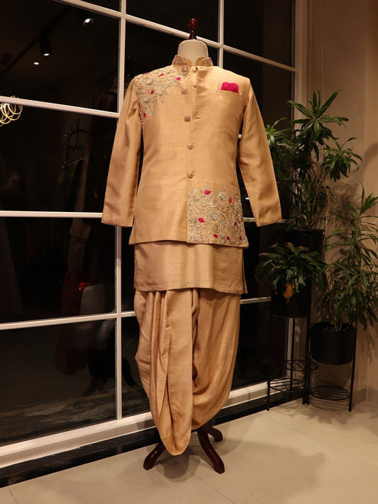 champagne gold mens indo western with dhoti
