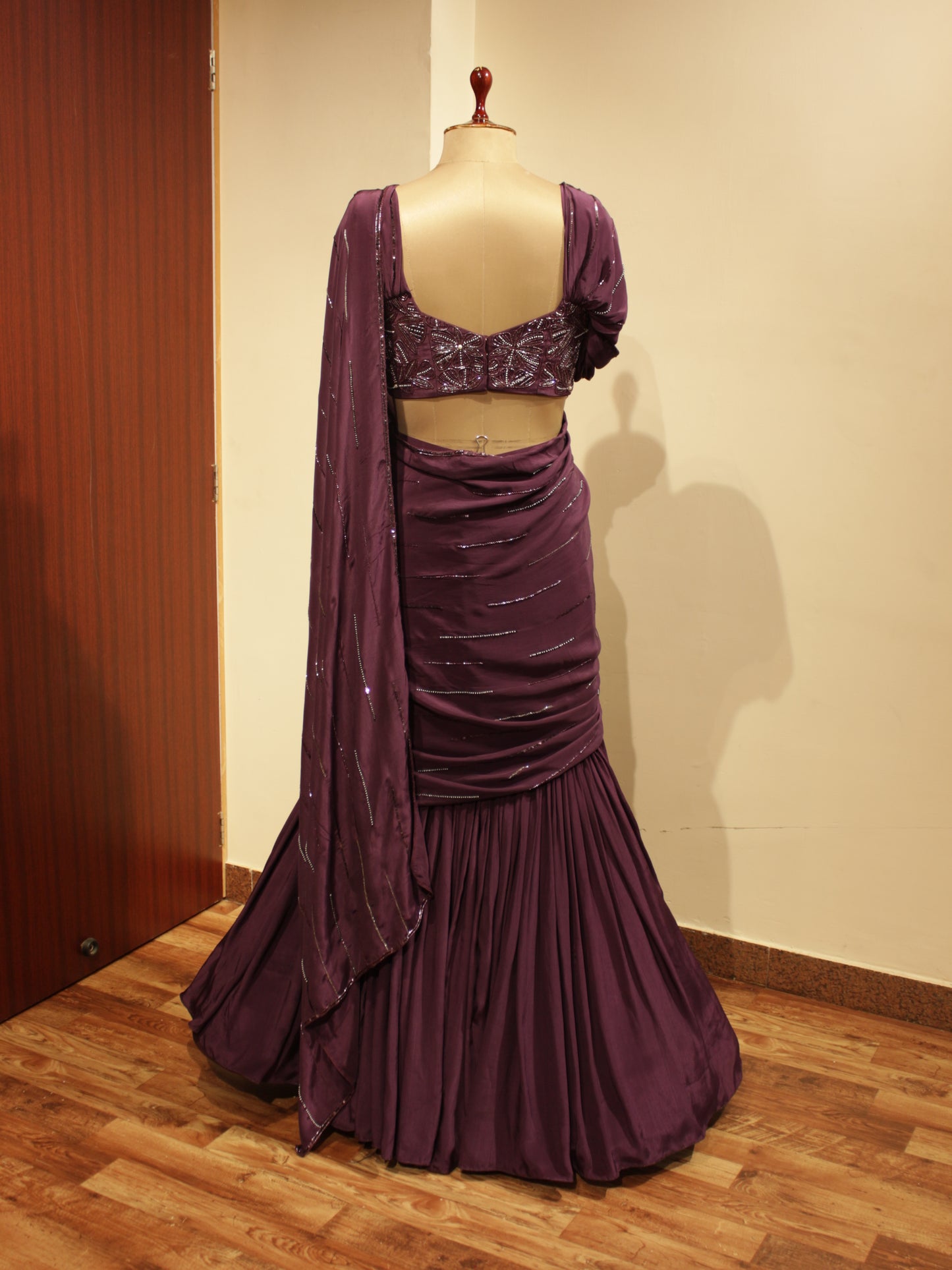 Berry wine Pre drape saree