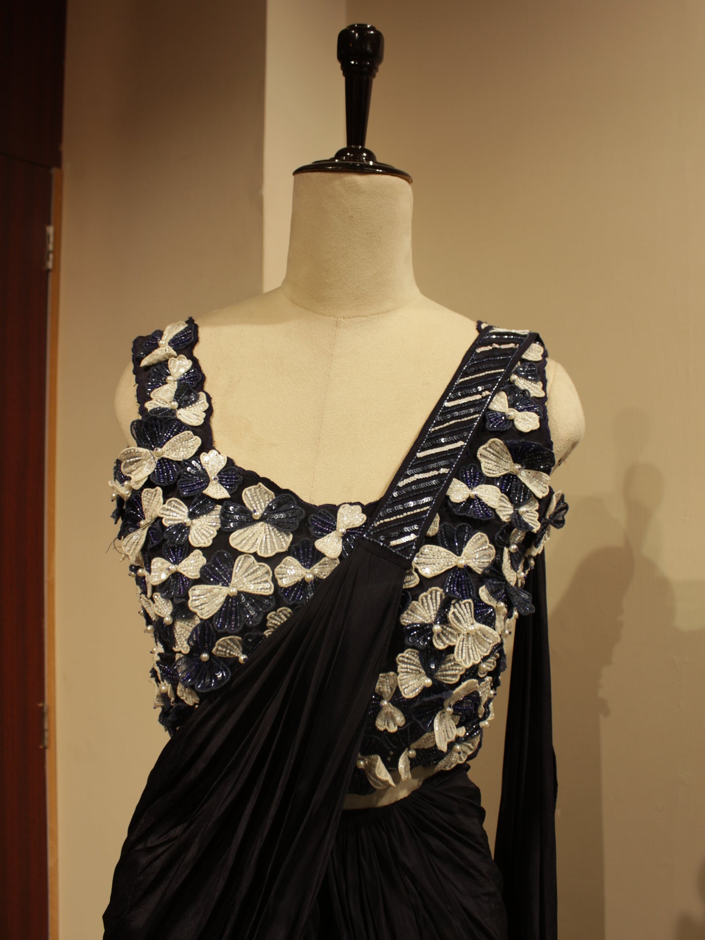 Liberty blue pre drape saree