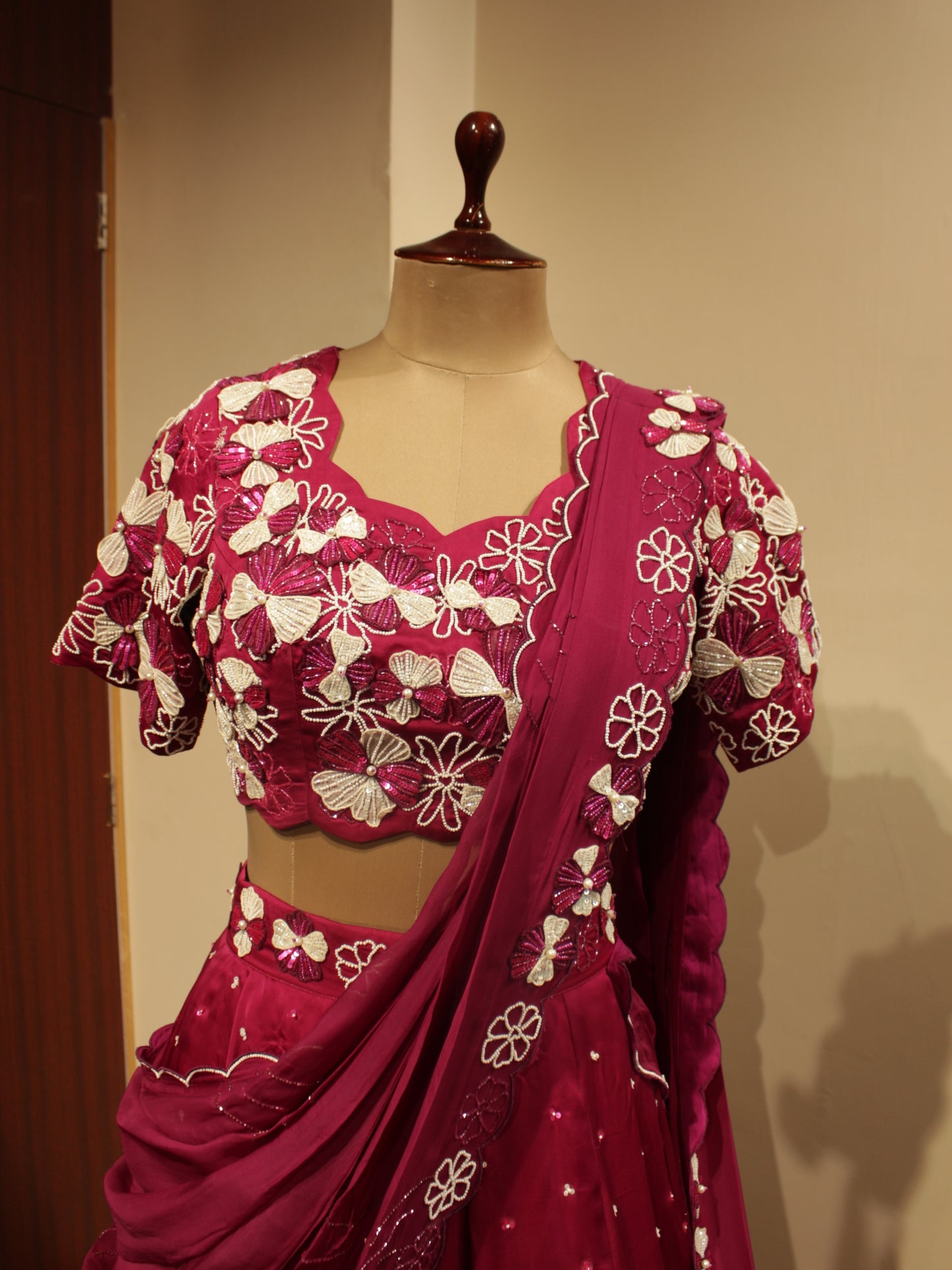 Magenta embroidered lehenga set