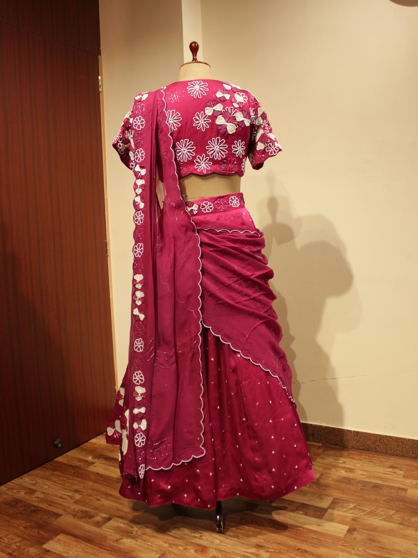 Magenta embroidered lehenga set