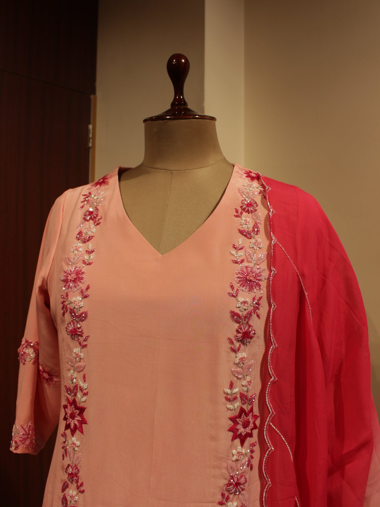 Peach kurta with pants & dupatta