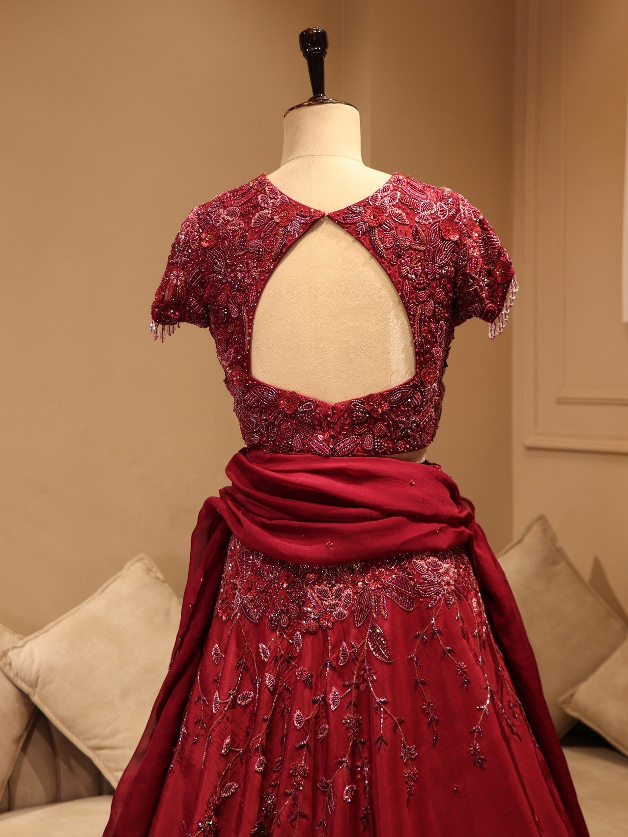 Deep maroon 3D embroidered lehenga set