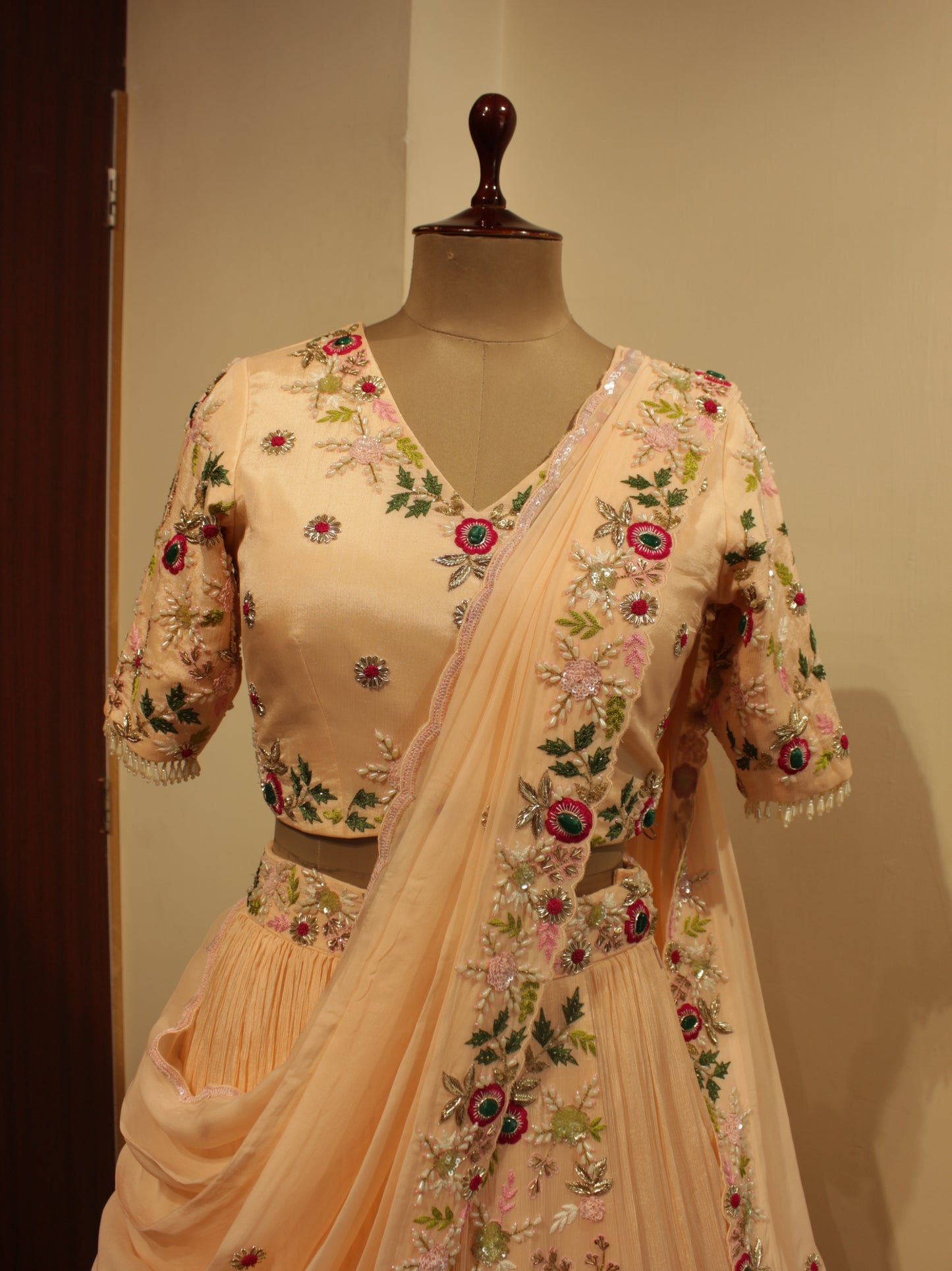 Peach emrald lehenga set