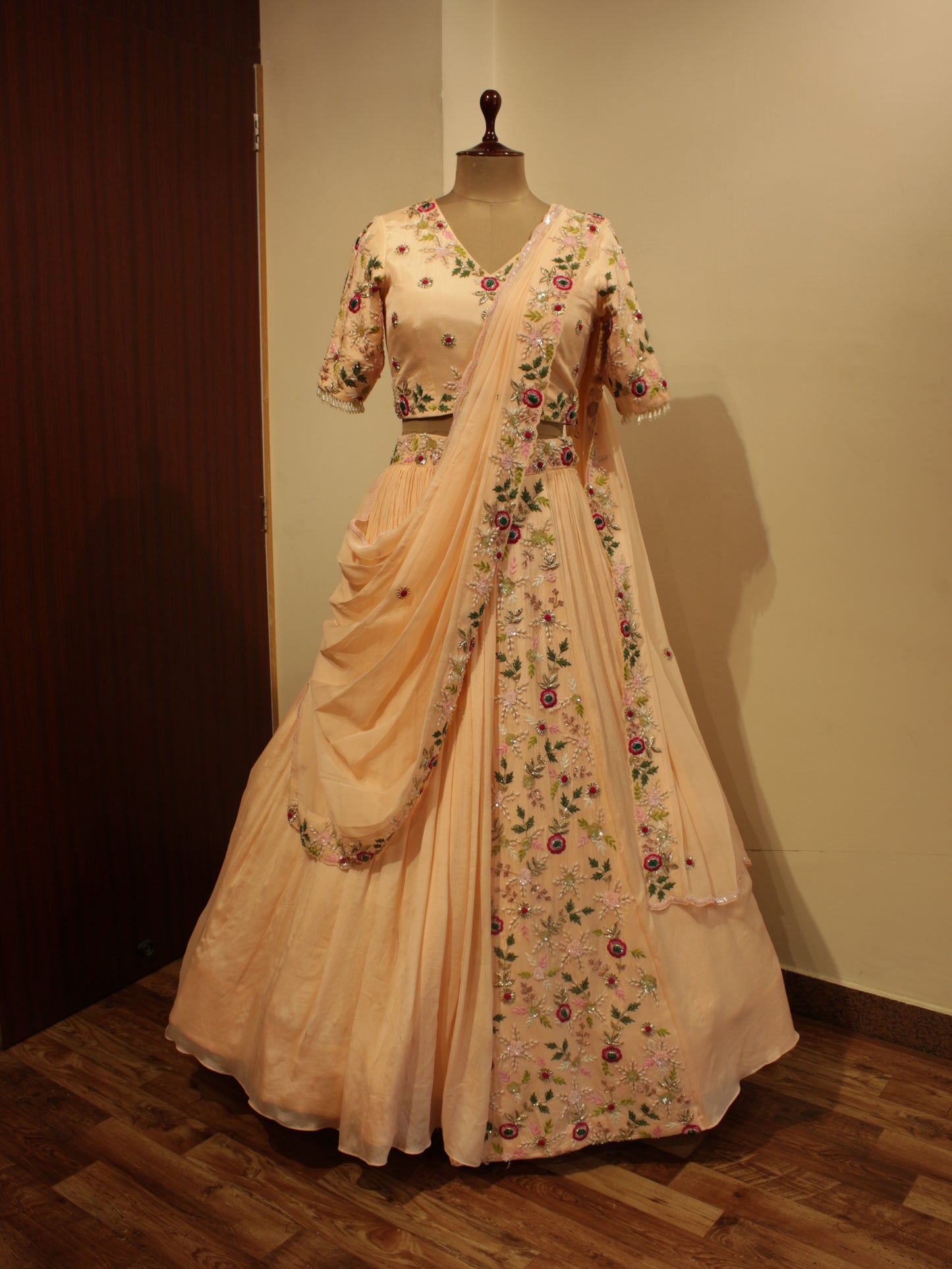 Peach emrald lehenga set