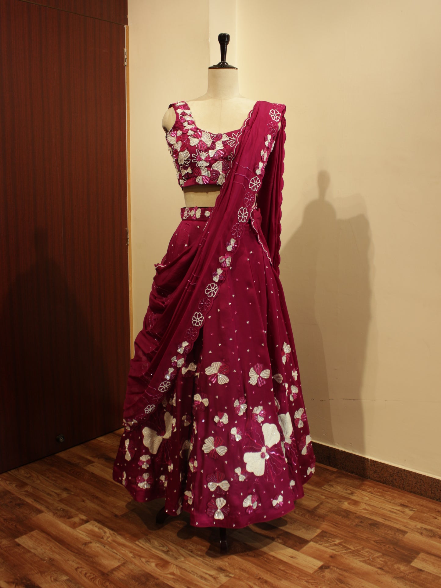 Wine embroidered lehenga set