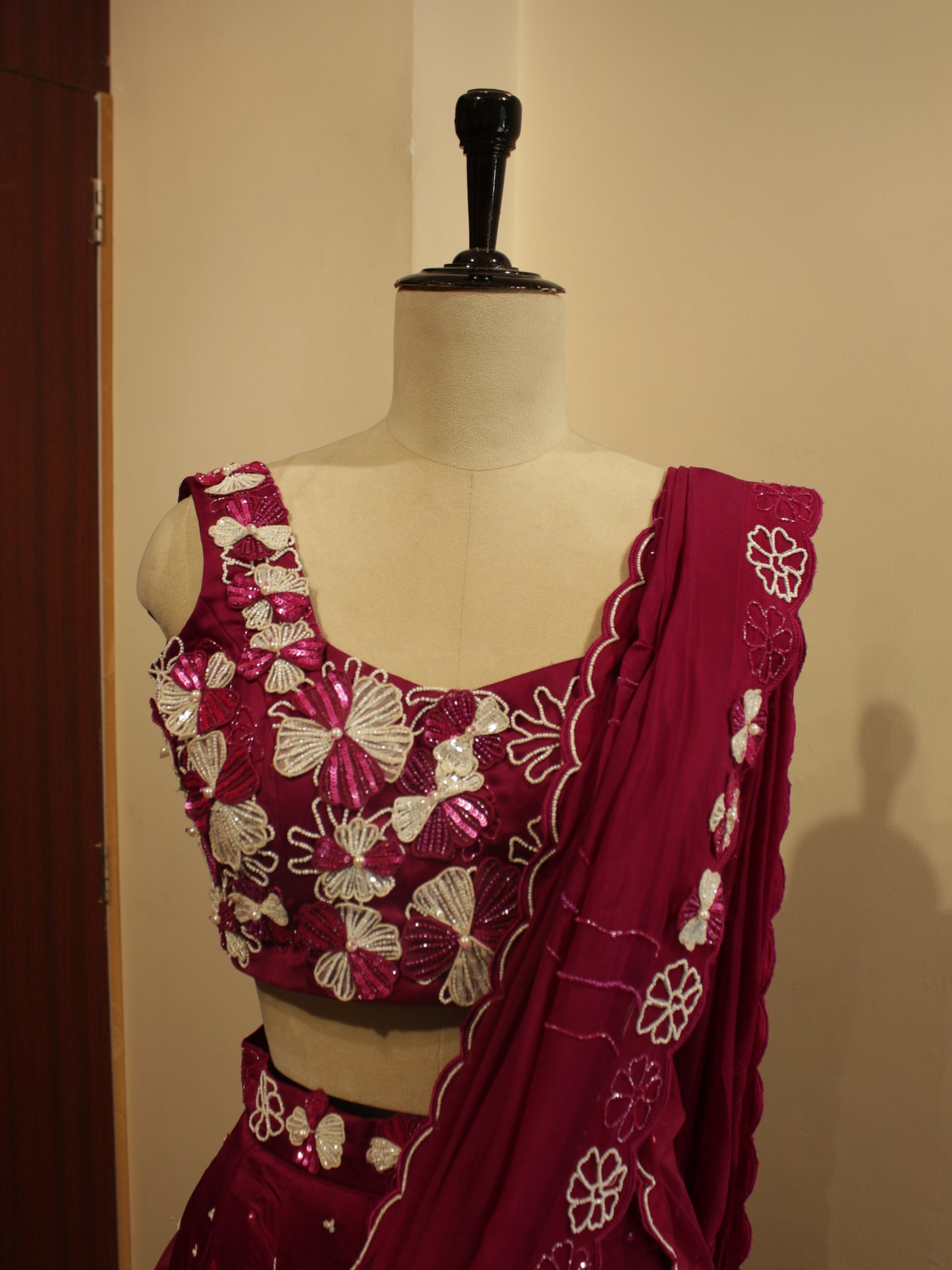 Wine embroidered lehenga set