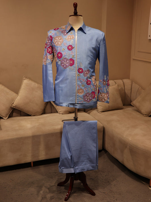 powder blue mens bomber jacket with pants