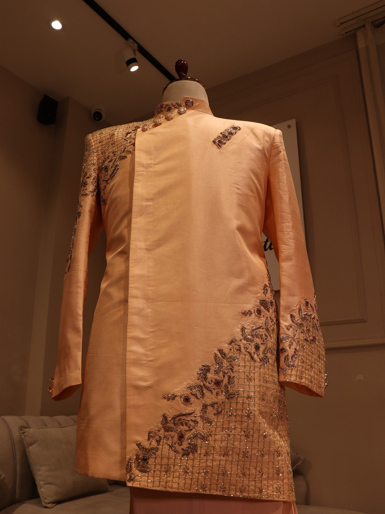 Peach mens achkan indo western set