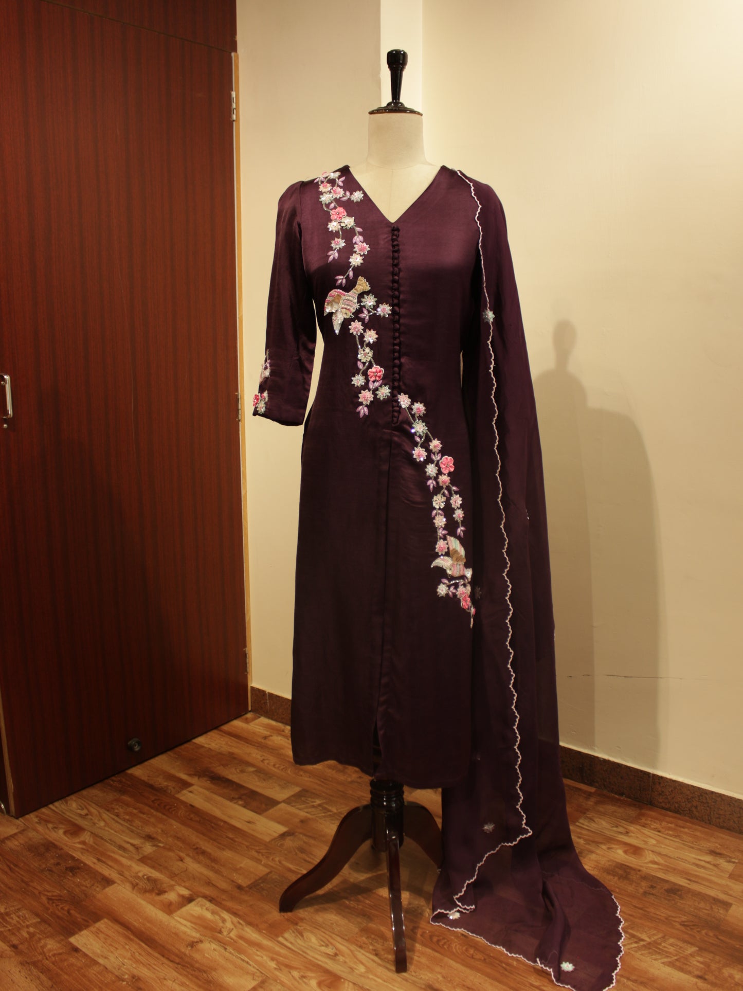 Dark purple gotta patti kurta pants with dupatta