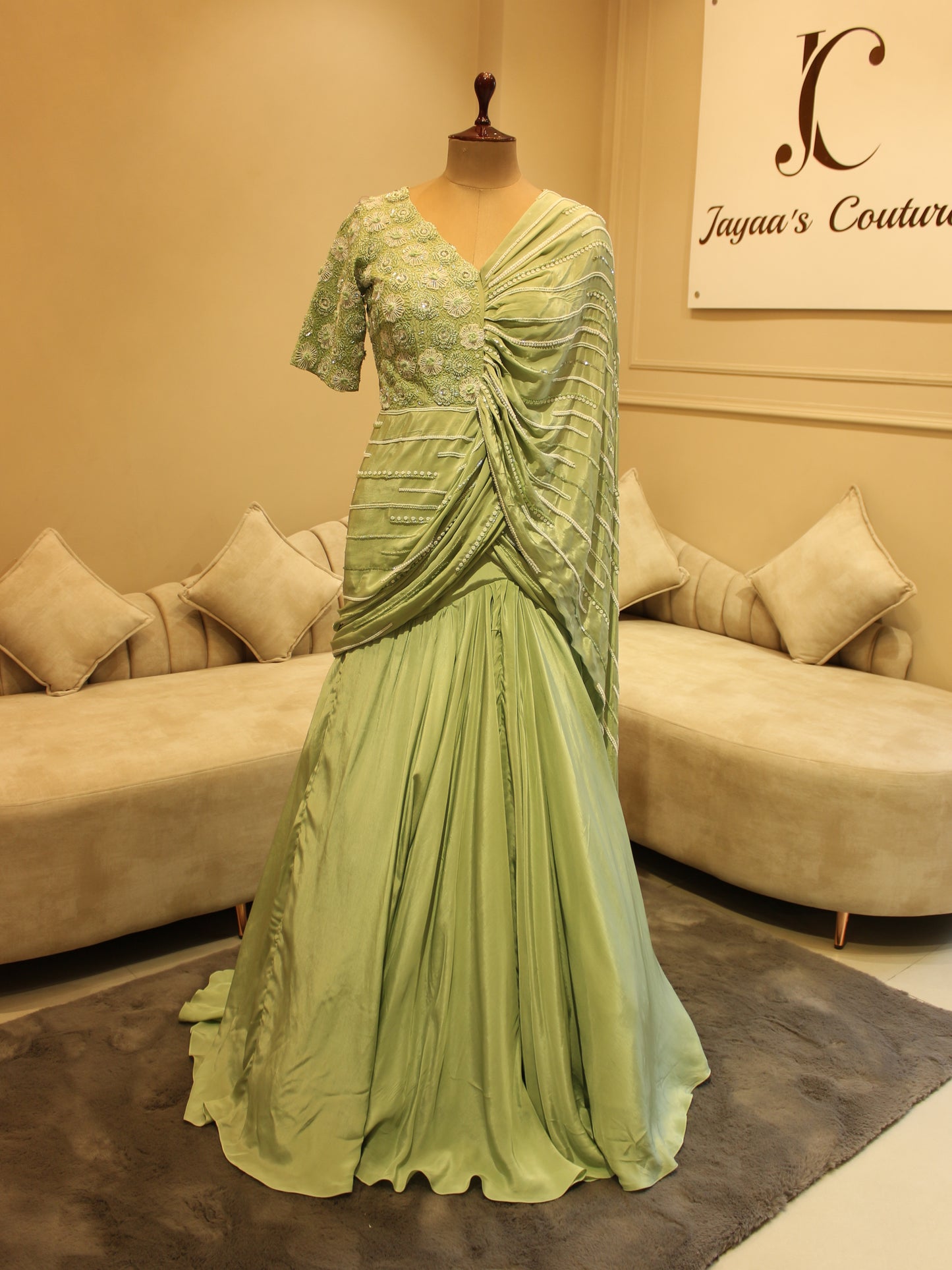 Mint green drape gown