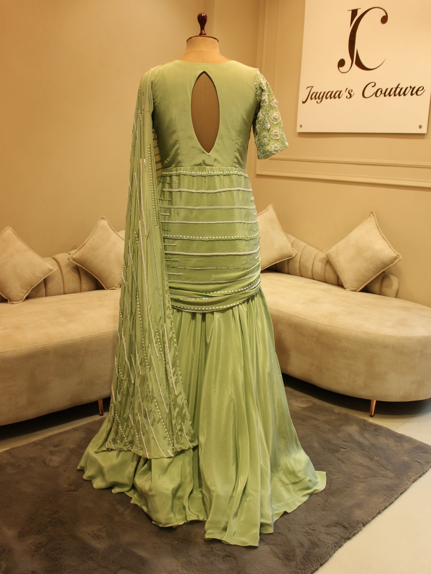 Mint green drape gown