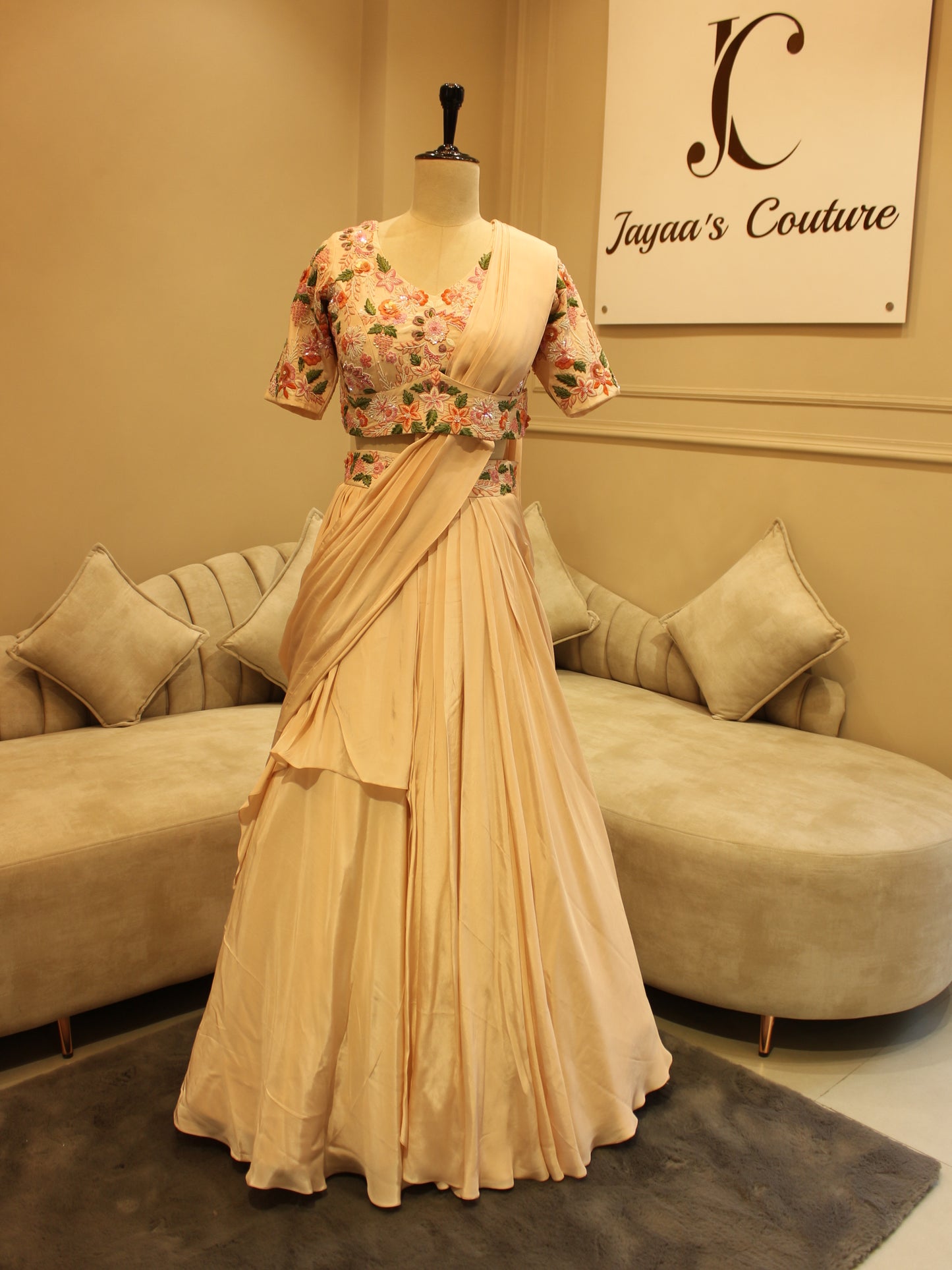 Pastel peach embroidered lehenga set