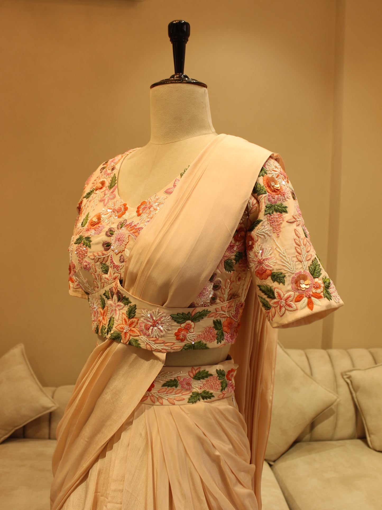 Pastel peach embroidered lehenga set