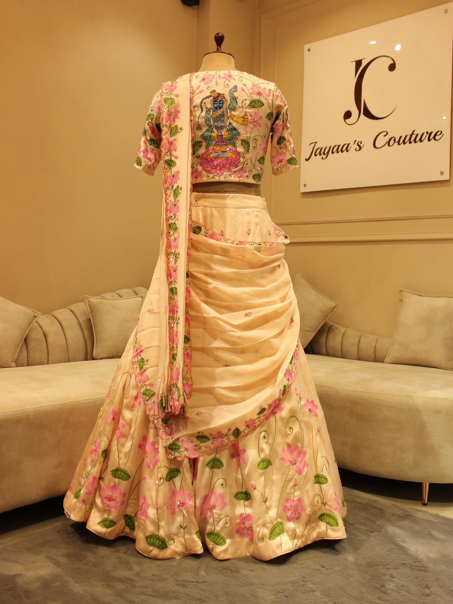 Blush pink pichwai hand painted lehenga set